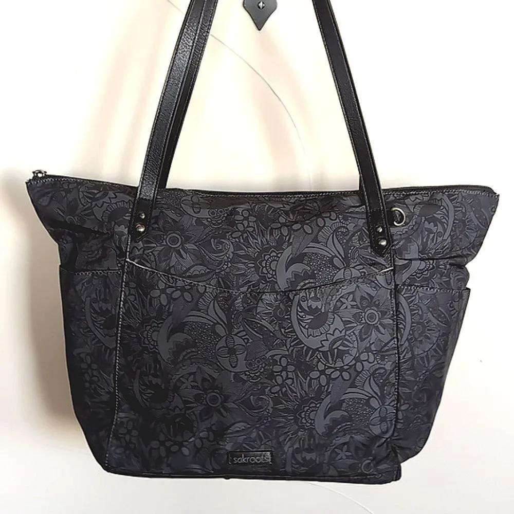 Sakroots Large Travel/Laptop Tote Gray/Black Floral Pattern NWOT